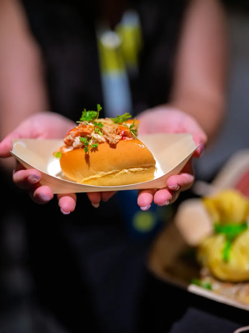 A lobster roll served in the lounge
