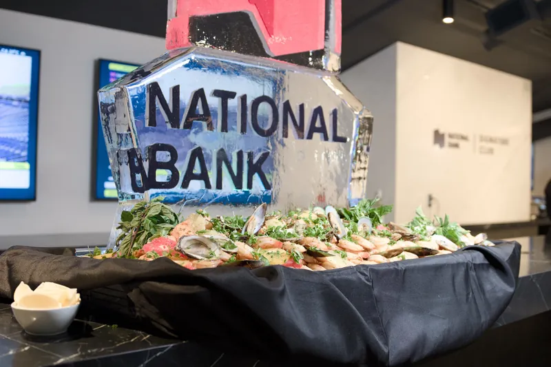 A seafood display on ice in the National Bank suite